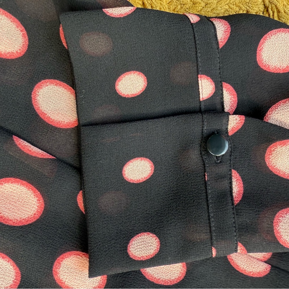 Emma James Blouse Women's 8 Black Pink Polka Dot Button Up‎ 3/4 Sleeve Shirt Top - Picture 4 of 7